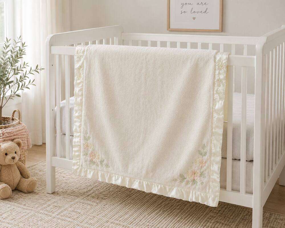 Vintage Union Made Quiltex Baby Blanket Satin Trim Nursery Security Blanket USA